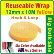 12mm x 10M Yellow Reuseable Magic Cable Ties Wrap Strap Hook & Loop