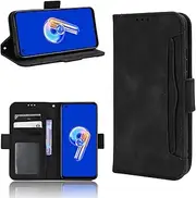 HMLTD Housing Card Slot Wallet Clip Compatible with Asus Zenfone 9 10 Zenfone9 Zenfone10 AI2302 AI2202 AI2202_B Anti-Fall Protective Shell Magnetic Flip Cover (Black,Asus Zenfone 10)