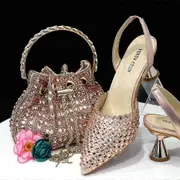 Italian Design Shoe And Bag Set In Attractive Matching Colours - High Quality Handmade Lady Shoes champagne 41