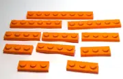 Lego - Lot of 11 - Orange, Plate 1 x 8, 1 x 6, 1 x 4, 1 x 3