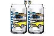 Ford Cars Coloured Can Shaped Glasses Set of 2