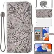 [Asuwish] Mobile Phone Case for Samsung Galaxy A14 4G/A 14 5G/M14 Case with Glass Film Screen Protector and Card Slot Foldable Leather Wallet Stand 14A LTE Mobile Phone Cases Protective Mobile Phone
