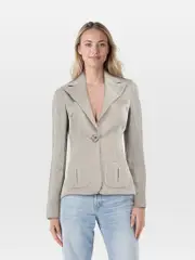 Grey Striped Buttoned Blazer