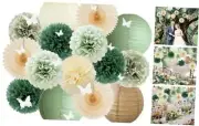 Olive Green Party Decorations Sage Green Paper Lanterns Cream Tissue Paper Pom