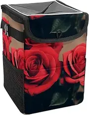 Car Trash Can with Lid and Storage Pockets Leak-Proof Organizer,Waterproof Garbage Can,Rose