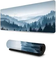 Forest Blue Mountains Gaming Mouse Pad XL, Extended Large Mouse Mat Desk Pad, Stitched Edges Mousepad, Long Nonslip Rubber Base Mice Pad, 31.5 X 11.8 Inch