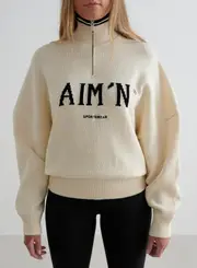 [aim'n] Almond White College Knitted Half Zip