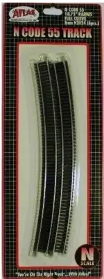Atlas N Scale Code 55 Track 18.75″ Radius Curve (6 Pieces)
