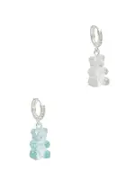 Crystal Haze Nostalgia Bear Silver-plated Hoop Earrings - Blue - One Size One Size