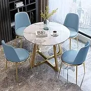 Round Meeting Table Set with 4 Leather Chairs (Light Blue 31.5 inches) Perfect for Office, Reception, Club, Bar