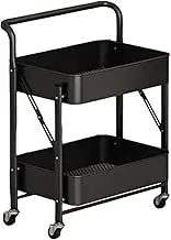 Ｂｅｓｇａ Rolling Cart on Wheels Kitchen Storage Rack Folded Organization Large Capacity Fruit Vegetable Basket for Office Dining Room, Black