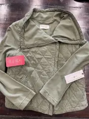 NWT Marrakech Army Green Asymmetrical Zip-Up Moto Jacket Quilted Phoebe Large