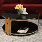 Trinity Rectangle and Round Glass Coffee Table, Gold and Silver Colour