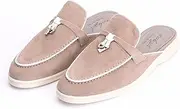 [XOBZJH] Designer Women's Mules Flat Heel - Suede Leather Flats with Tassel Detail, Comfortable Slip-On Backless Loafers,Casual & Work Shoes