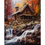 Paint by Numbers Kit for Adults on Canvas, Cabin in Autumn Color by Numbers P...