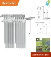 Heavy Duty 9" Galvanized Tent Stakes - Metal Pegs, T Hook, 40 Pack for Camping