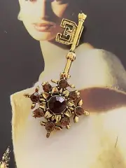 ANTIQUE VINTAGE BAR BROOCH GOLD KEY PIN CORSAGE CLOTHES RHINESTONE WEDDING NEW