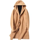 Men's Cashmere Wool Fleece Coat Jacket Overcoat Hooded Mid Long Trench Outerwear