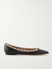 [Valentino Garavani] Valentino Garavani - Rockstud Leather Point-toe Flats - Black - IT37 IT 37 Black