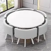Round Dining Kitchen Conference Table and 6 Chairs, Business Reception Table Set, 7-Piece Compact Conference Table Set for 4-6(Light Gray 2)