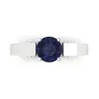 1.7ct Round Blue Sapphire Promise statement Engagement Ring 14k White Gold
