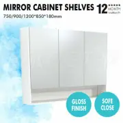 750/900/1200mm Mirror Cabinet White Pencil Edge Soft Close Open Under Shelf