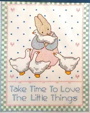 Bucilla Stamped Cross Stitch Fabric #63278 TAKE TIME Bunny Ducks Special Edition