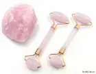 Rose Quartz Dermal Face Roller Gold Pink Anti-Ageing Crystal Massage Ruby Facial