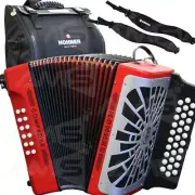 Hohner Compadre FBE Fa Diatonic Accordion RED with Silver Grille + Bag, Straps