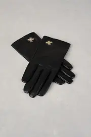 Leather Bee Trim Gloves - Black