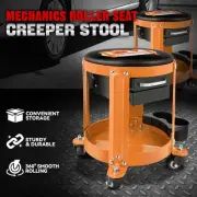 Mechanics Roller Work Stool Seat w/ 2-Drawer Tool Box Storage Tray Padded Orange