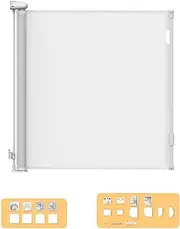 Bopeep Safety Gate, Adjustable Retractable Mesh Barrier for Children and Pets, Quiet Operation, Flexible Installation, Stair and Doorway Guard(150cm x 89cm, White)