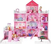 KIDBOT Girls Doll House Dream Land Cottage DIY Pretend Play Furniture Princess Pet Dolls Toys Set Children Roleplay Accessories Christmas Birthday Gift