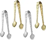 ULTECHNOVO 4Pcs Stainless Steel Ice Tongs with Embossed Design Mini Tongs for Sugar Cubes Ice Cubes Desserts for Christmas Tea Parties Coffee Bars