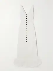 [Alessandra Rich] Alessandra Rich - Pleated Embellished Feather-trimmed Velvet Midi Dress - White - IT42 IT 42 White