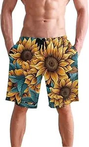 [XYMZR] Men's Swim Trunks Sunflower Black Closeup Quick-Dry Bathing Suit Swimming Board Shorts S