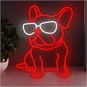 Hanging Art Neon Signs Cute Bulldog Animals LED Neon Light Acrylic Sign USB Dimmer Switch for Home Kids' Bedroom Pet Room 40cm×32cm