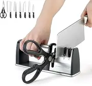 4-in-1 Manual Knife Sharpener, Stainless Steel Sharpening Tool Really Works- Ceramic Stone, Tungsten Carbide Plates, Diamond rods, for Kitchen Knives, Fruit Knife, Steel Knives and Scissors(Advanced)