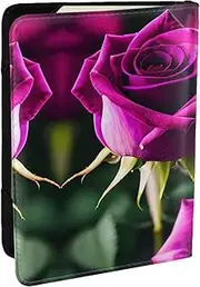 [GaxfjRu] Purple Roses Print Leather Passport Holder Covers Case, Waterproof Travel Wallet Passport Holder for Women Men, Black, One Size