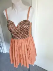 One Teaspoon Vanity Dress Rust embellished short mini dress Size 8 XS sleeveless