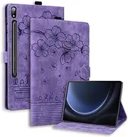 DWaybox Case for Samsung Galaxy Tab S9 FE+ SM-X610 /X616B 12.4 inch, Shockproof Embossed Folding Stand Protective Shell for Galaxy Tab S9 FE Plus Cover with Card Holder -Purple