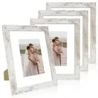 8x10 Picture Frame Set of 4, Made of Real Glass and Distressed White Wooden F...