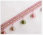 Tassel Fringe Trim, 12 Yards Beaded Pendant Hanging Ball Fringe Trim Home Curtain Sofa Lace Trim(Pink)