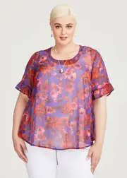 [Taking Shape] Taking Shape Margaret Natural Top Size 16 in Purple Floral - Plus Size Women's Clothing Purple Floral