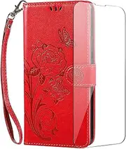 [Vinanker] Mobile Phone Case for Samsung Galaxy A54 Case with Screen Protector, Premium PU Leather Flip Case RFID Protective Case for Galaxy A54 5G (Red)