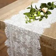 4 Pcs White Lace Table Runners 14 x 120 Inch for Wedding Bridal Shower Baby Shower Party Table Decoration, Rustic Rose Embroidered Boho Table Runner