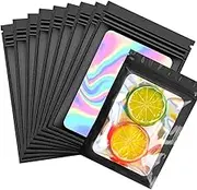 iDopick 100 Pcs 2.76X3.94'' (7X10 cm) Clear Window Smell Proof Mylar Bags Resealable zip lock Holographic Packaging Pouch Candy Bags for Food Storage Sample Beans Cookies Jewelry Supplies(2.8x4 Inch)