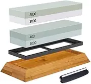 Professional Sharpening Stone Set, Whetstone 2-in-1 400/1000 3000/8000 Grit, Waterstone Wooden Holder and Knife Guide Included,Multi
