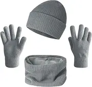[SYAYA] Warm Beanie Hat for Winter, Men & Women Knitted Skull Cap & Touch Screen Gloves & Scarf Set For Cold Weather W-M-M3