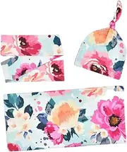 [ROMISBABA] 1 Set Durable Headband Set Adorable Newborn Printed Towel and Headwear for Floral Design for Outdoor Warmth and Style Blue